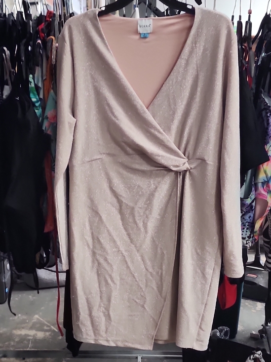 Serra Dresses & Skirts - Serra Shimmery Nude Wrap-Front Long Sleeve Dress